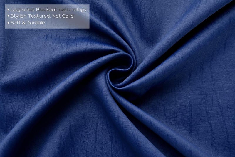MIUCO Blackout Curtains Room Darkening Textured Grommet Window Curtains 2 Panels for Bedroom 52x63 Inch Navy Blue - Image 2